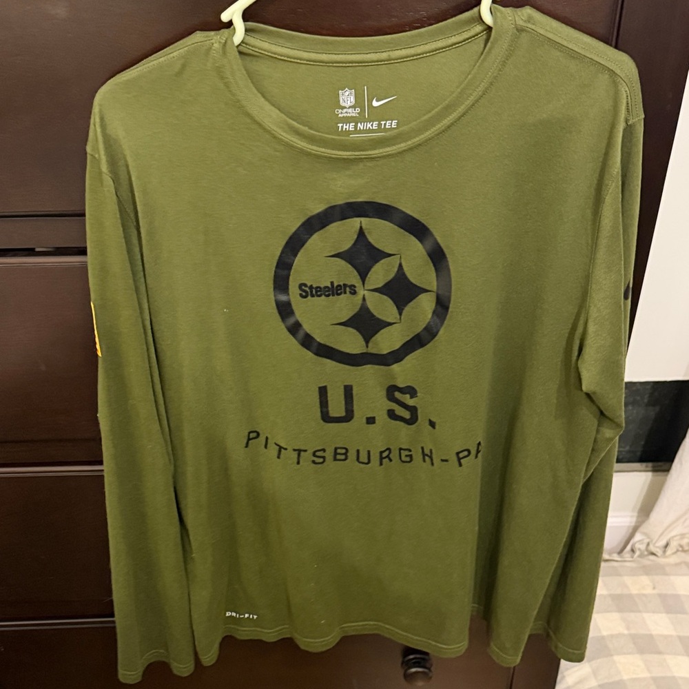 Nike Olive Green Long Sleeve Steelers Graphic Tee